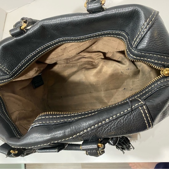 Lauren Ralph Lauren Black Leather Satchel Pocket Handbag - Picture 9 of 10